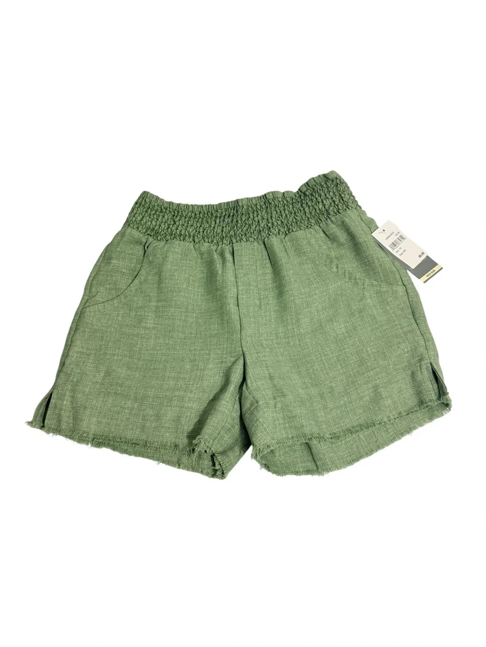 Wit & Wisdom Sage Green Smocked Waist Frayed Hem Shorts XS NWT Boho Beachy